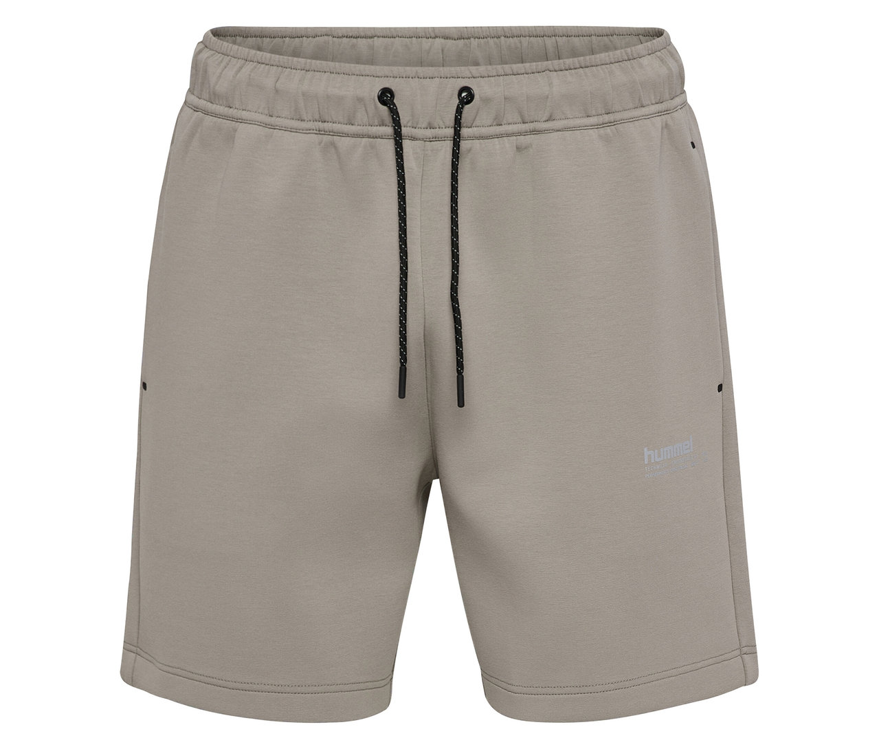 Nahaufnahme der HUMMEL Herren-Sweatshorts in Khaki mit Kordelzug.