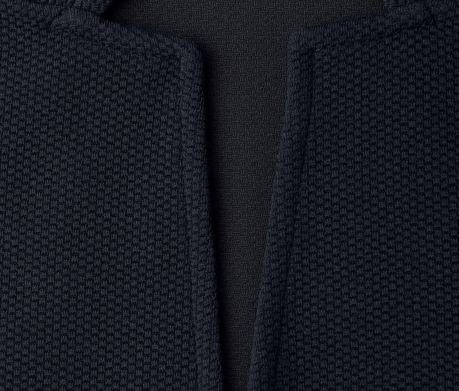 Nahaufnahme des Street One Jerseyblazers mit Kragen und offenem Revers.