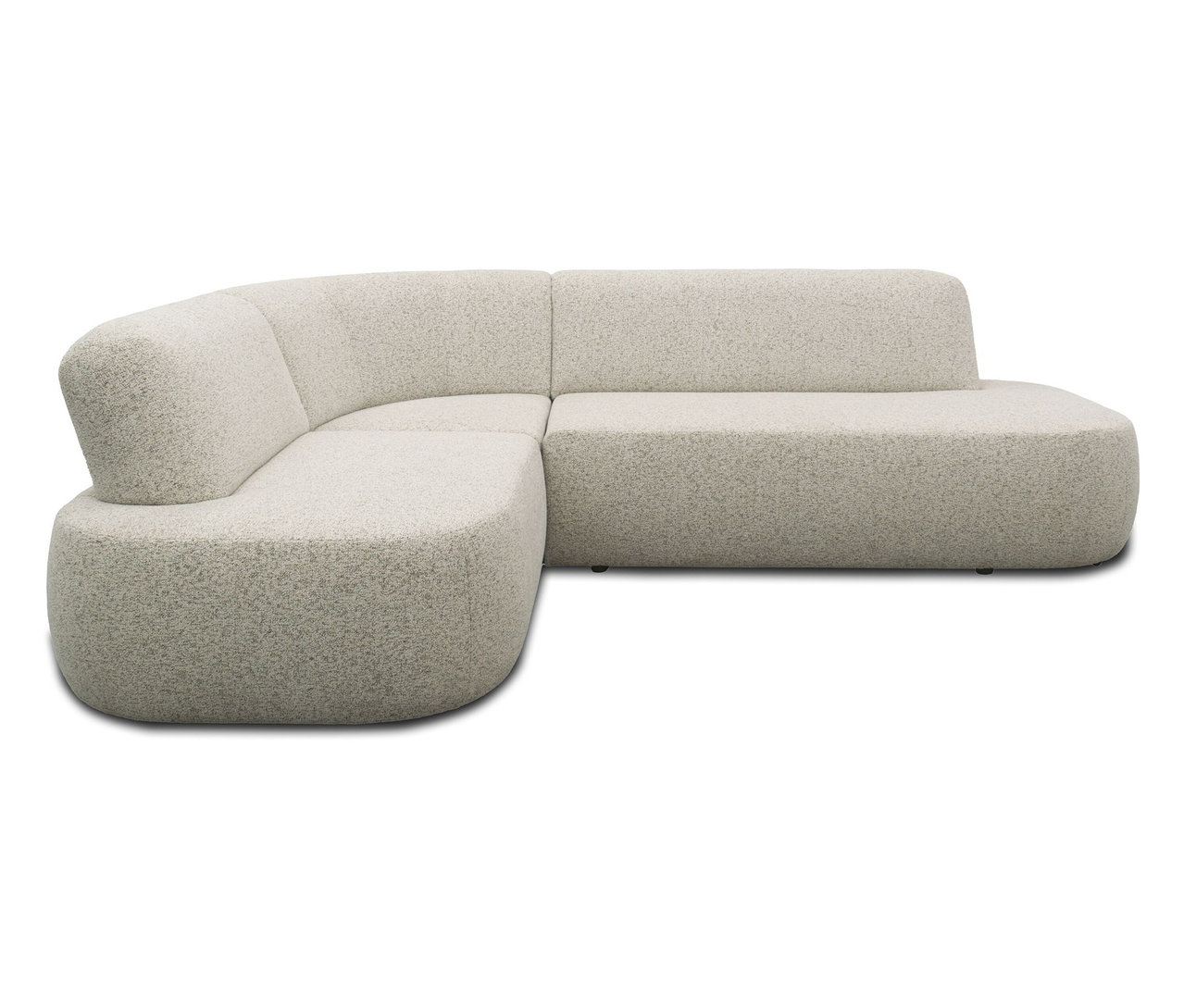 Ein cremefarbenes modulares Ecksofa auf einem weißen Hintergrund.