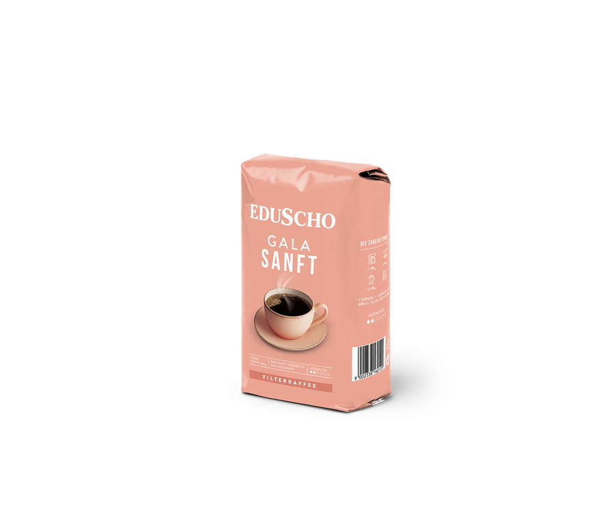 Eine Packung EDU Gala sanft 500g Kaffee.
