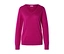 Ein pinker Merino-Feinstrickpullover mit V-Ausschnitt, langen Ärmeln und gerippten Bündchen.