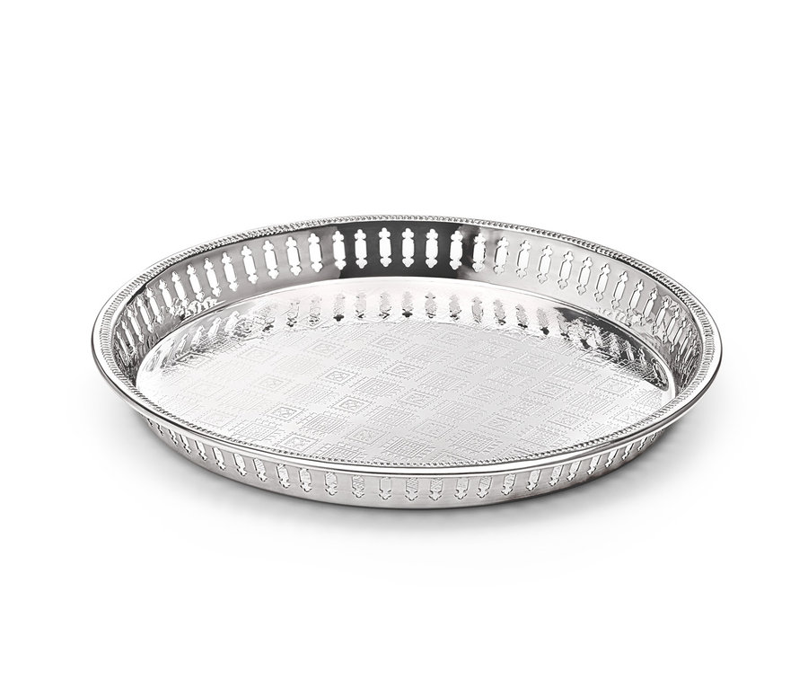 Ein Edelstahl-Tablett.
