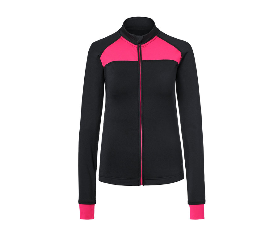 Ein Thermo-Radtrikot in Schwarz und Pink mit langen Ärmeln und Reißverschluss.