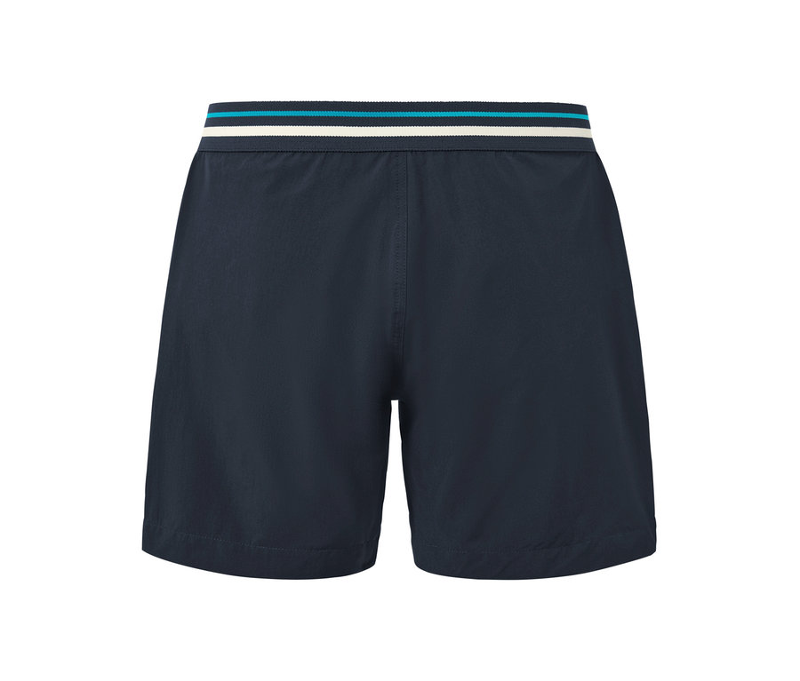 Dunkelblaue Badeshorts mit Streifenbund.