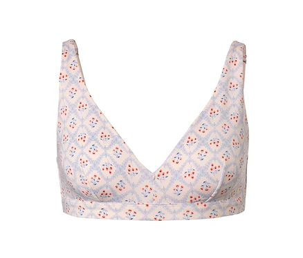 Weißer Komfort Soft-BH mit blau-rotem Blumenmuster.