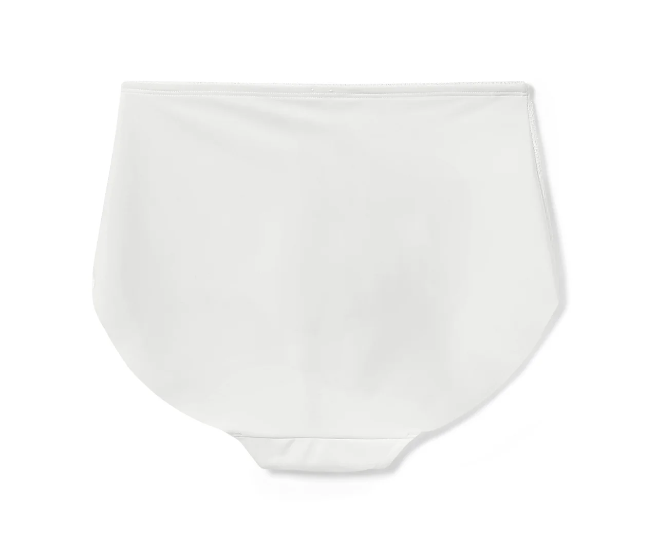 Eine weiße Highwaist-Panty auf weißem Hintergrund.