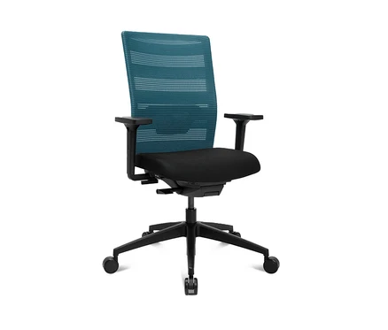 Detailansicht eines Topstar Bürostuhls »Airwork« in Petrol mit schwarzem Sitz.