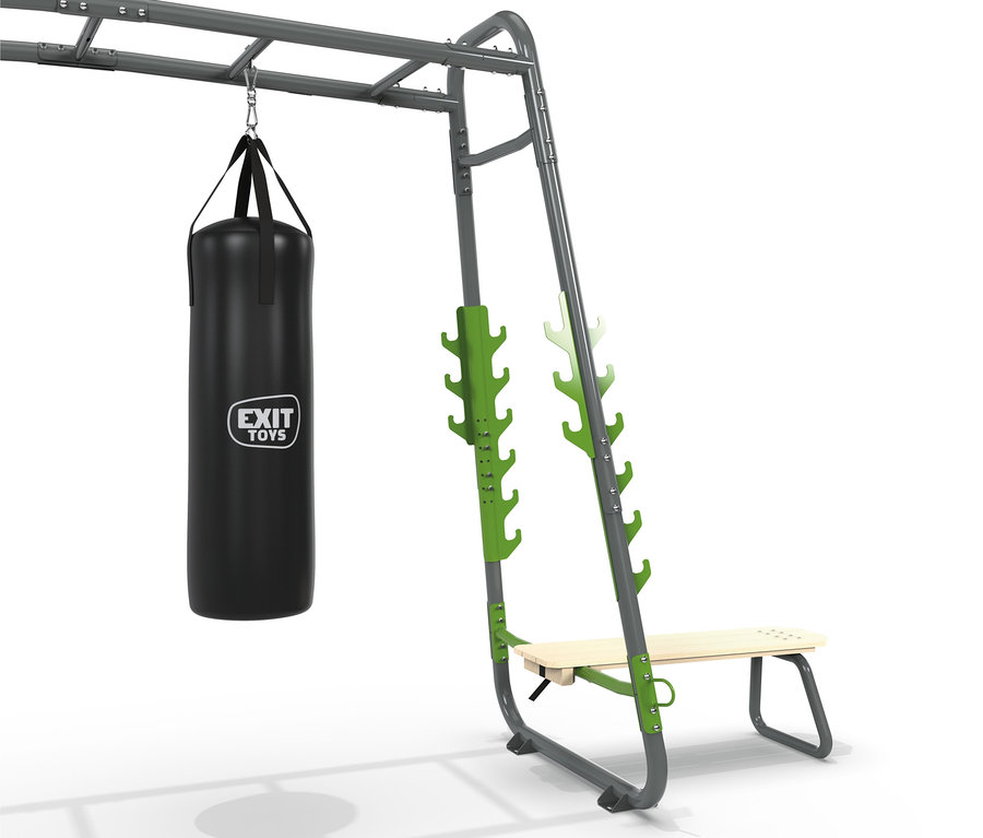 Ein schwarzer Boxsack hängt an einem EXIT Outdoor-Fitnessgerät »MB230«.