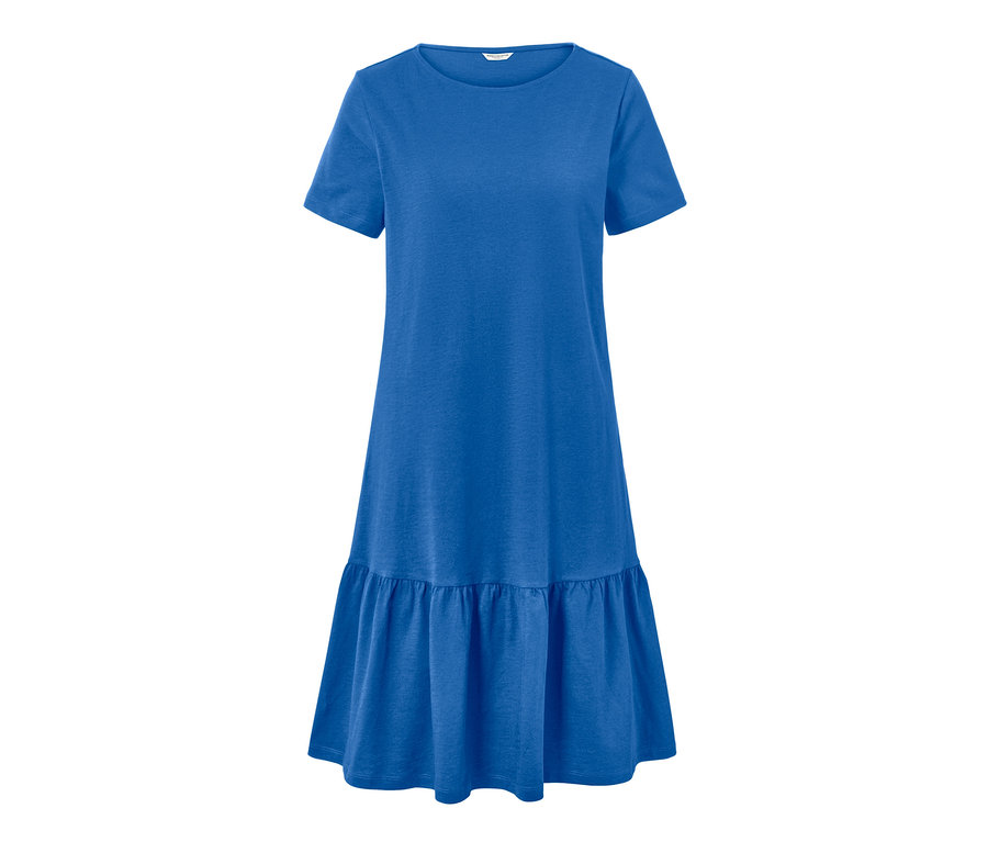 Kobaltblaues Jerseykleid mit Volant.