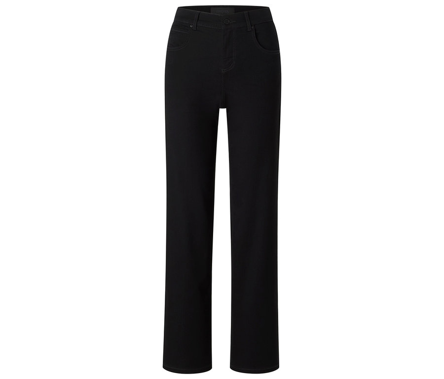 Schwarze Jeans mit geradem Bein.