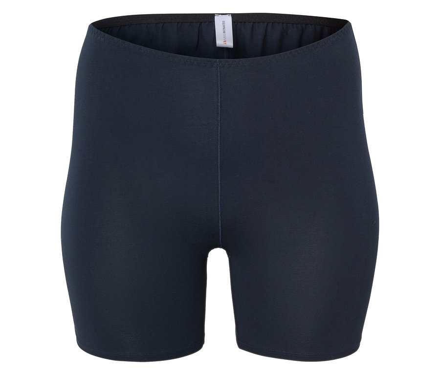 Dunkelblaue, kurze Leggings.