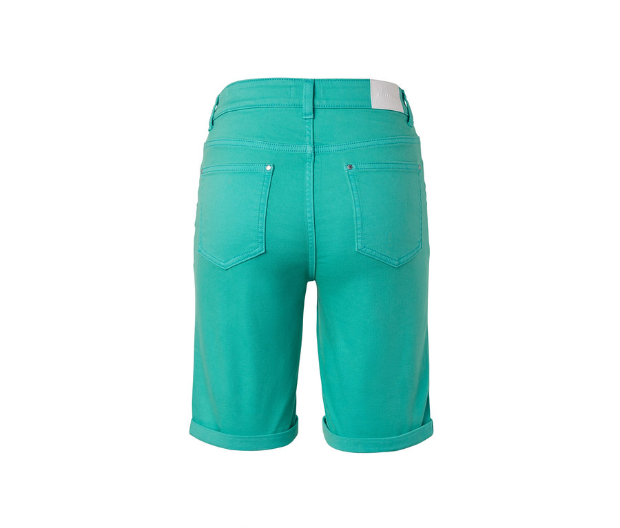 Detailansicht der Rückseite der aqua Denimshorts »Lea«.