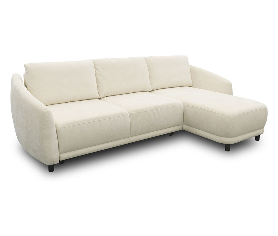 DOMO Ecksofa Longchair, rechtsbündig, creme auf weißem Hintergrund.