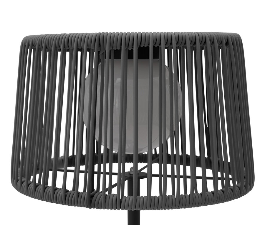 Detailaufnahme der Leco Solar Stehleuchte mit integriertem Tisch, anthrazit.