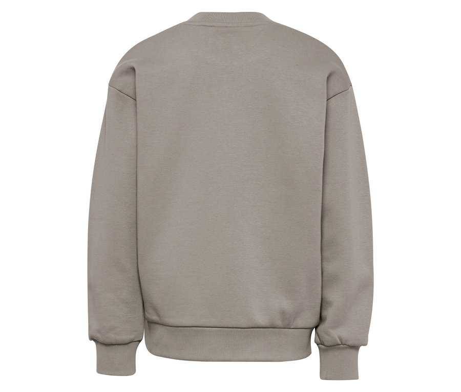 Rückansicht des braunen hummel® Sweater HMLJR Loose Crew Neck Bee mit Rundhalsausschnitt und langen Ärmeln.