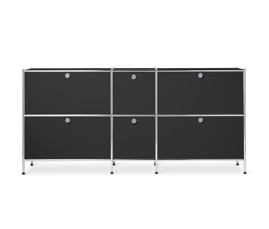 Schwarzes Sideboard Metall »CN3« groß mit 6 Klappenfächern.