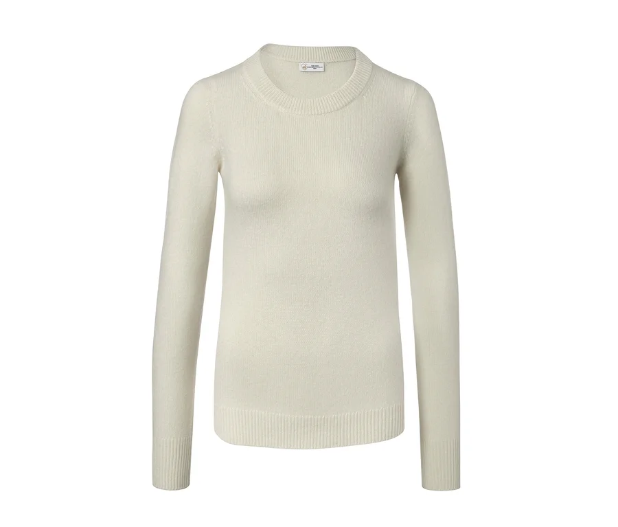 Ecrufarbener Cashmere-Pullover mit langen Ärmeln.