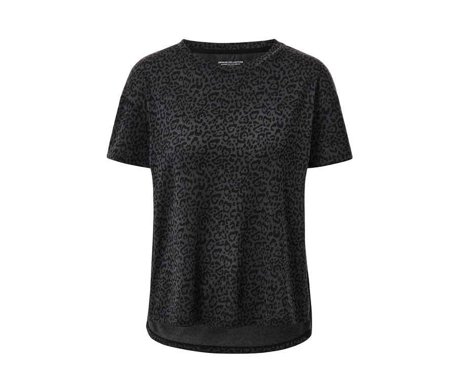 Ein anthrazitfarbenes Sportshirt mit Leopardenmuster.