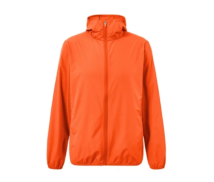 Orangefarbene, leichte Funktionsjacke »packable« mit Reißverschluss und Kapuze.