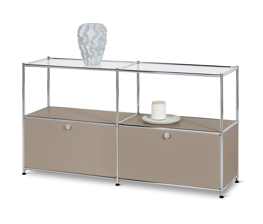 Sideboard Metall »CN3« mit 2 Klappen und Glasböden, taupefarben.