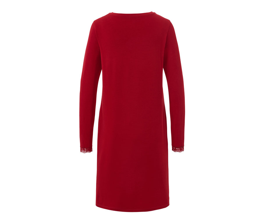 Rotes Nachthemd mit Spitzenbesatz.