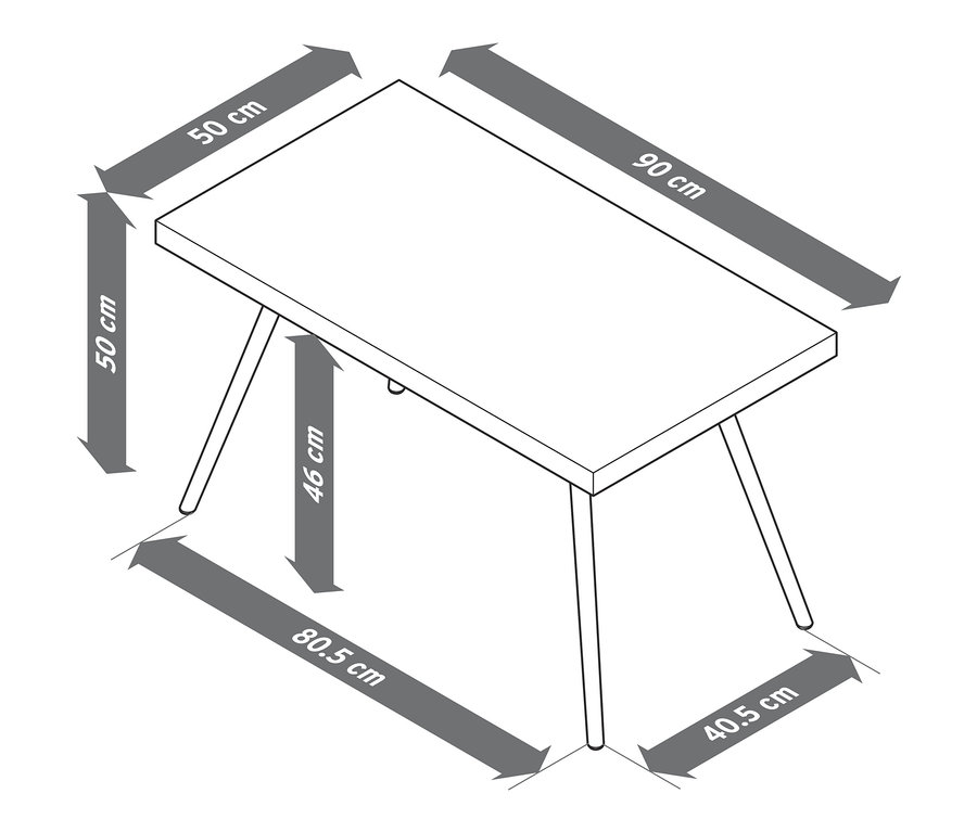 Abmessungen des Couchtischs mit Polyzement-Tischplatte.