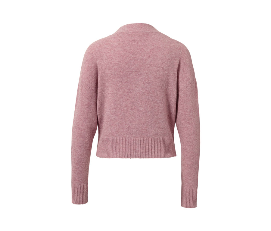 Detailansicht von hinten: Rosa Grobstrick-Cardigan.
