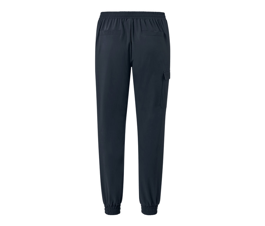 Rückansicht einer marineblauen Softshell-Joggpants.