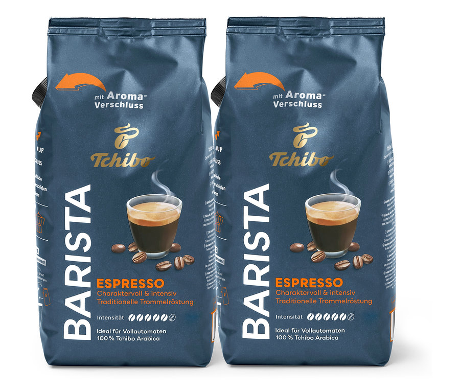 Zwei Packungen Tchibo Barista Espresso Kaffee.