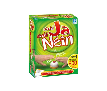 Verpackung des Spiels Nicht Ja, nicht Nein. Auf der Verpackung sind ein Knopf und Hände abgebildet.