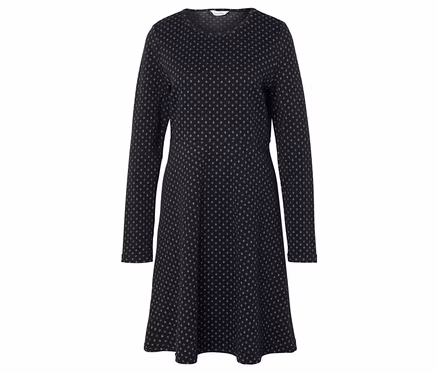 Schwarzes, langärmliges Kleid mit kleinem Sternmuster.