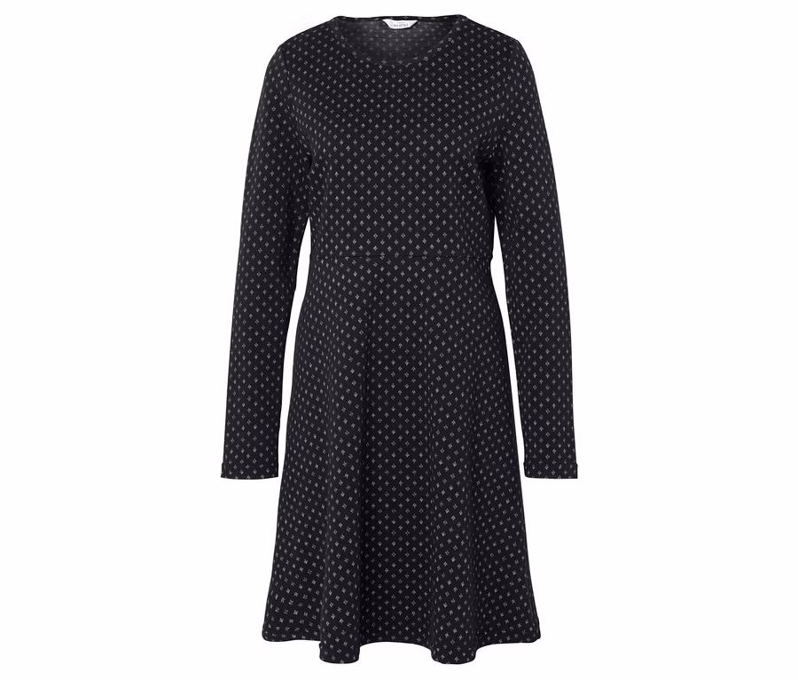 Schwarzes, langärmliges Kleid mit kleinem Sternmuster.