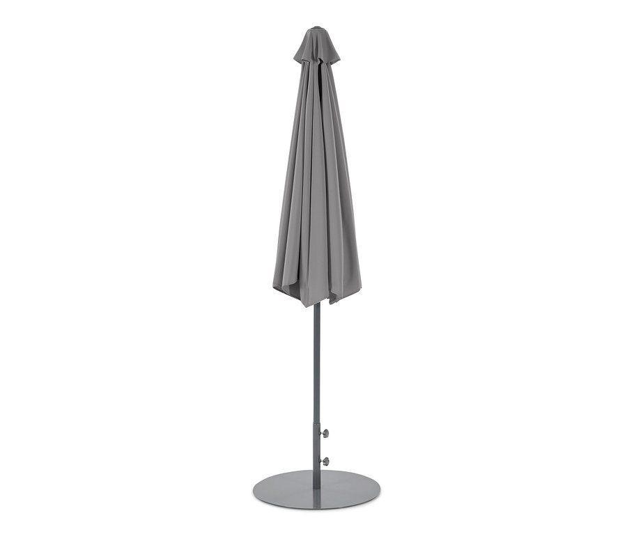 Geschlossener anthrazitfarbener Leco Sonnenschirm, Ø 300 cm, inklusive Abdeckhaube.