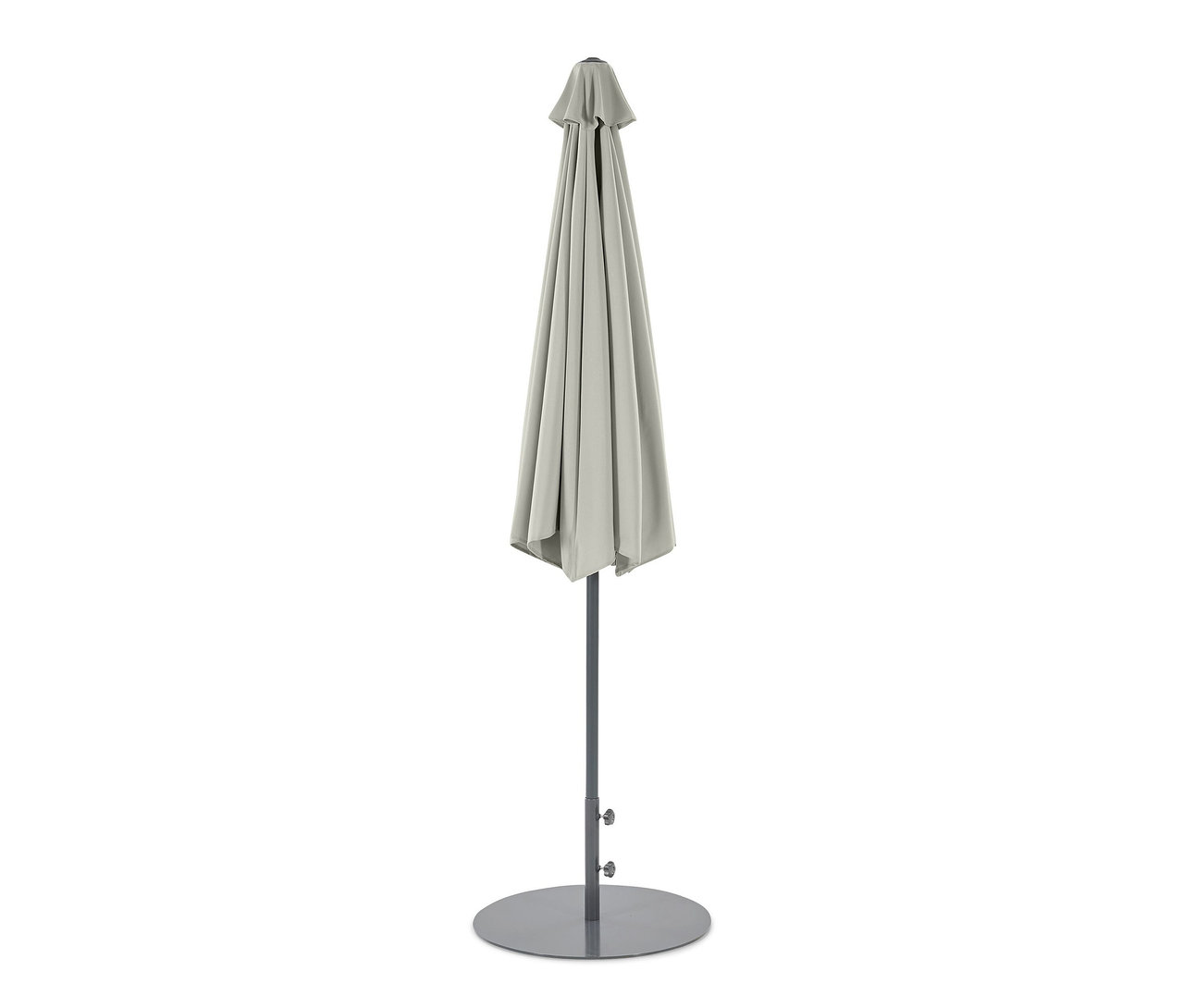 Grauer Leco Sonnenschirm, Ø 300 cm, inklusive Abdeckhaube.