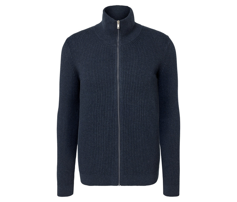 Navy melierte Strickjacke mit Reißverschluss.