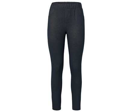 Dunkelblaue Leggings mit Gummibund und angedeuteten Taschen.