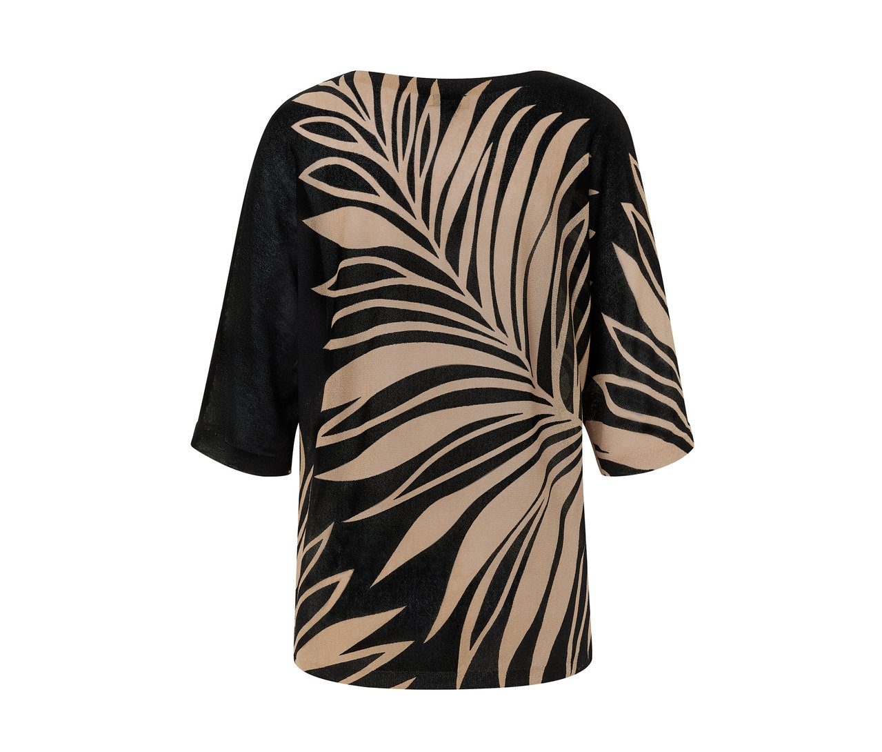 Detailansicht eines bedruckten Feinstrickpullovers.