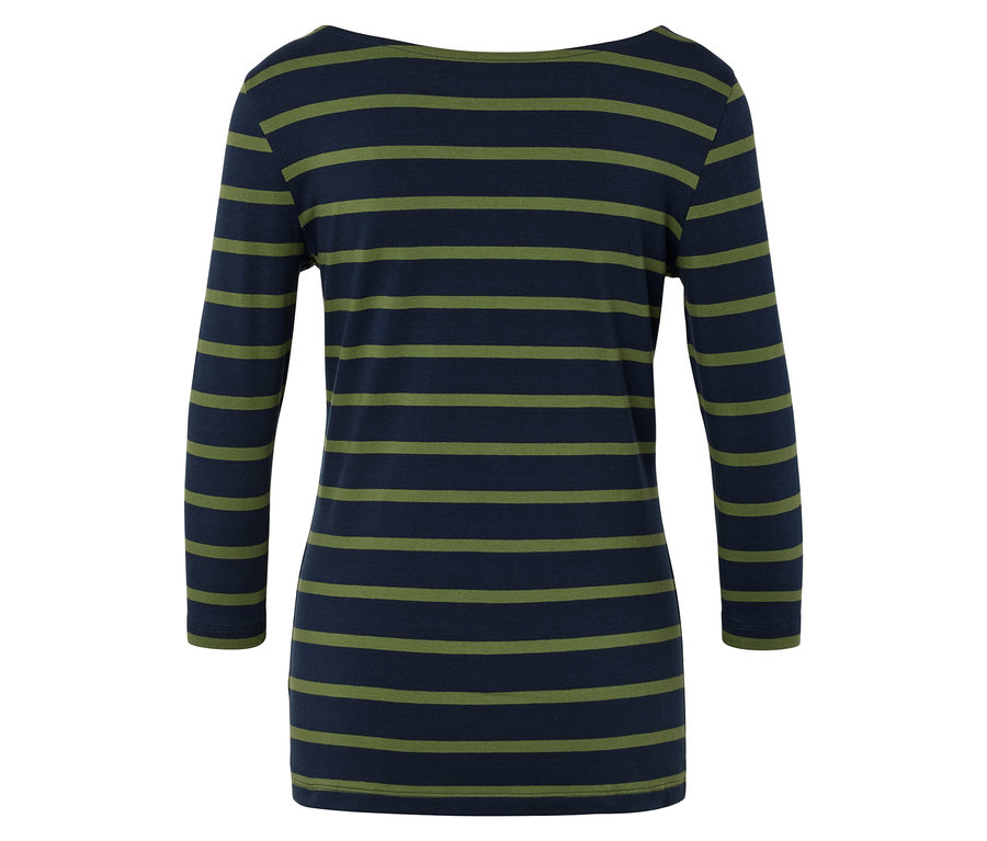 Gestreiftes Langarmshirt in Blau- und Grüntönen.