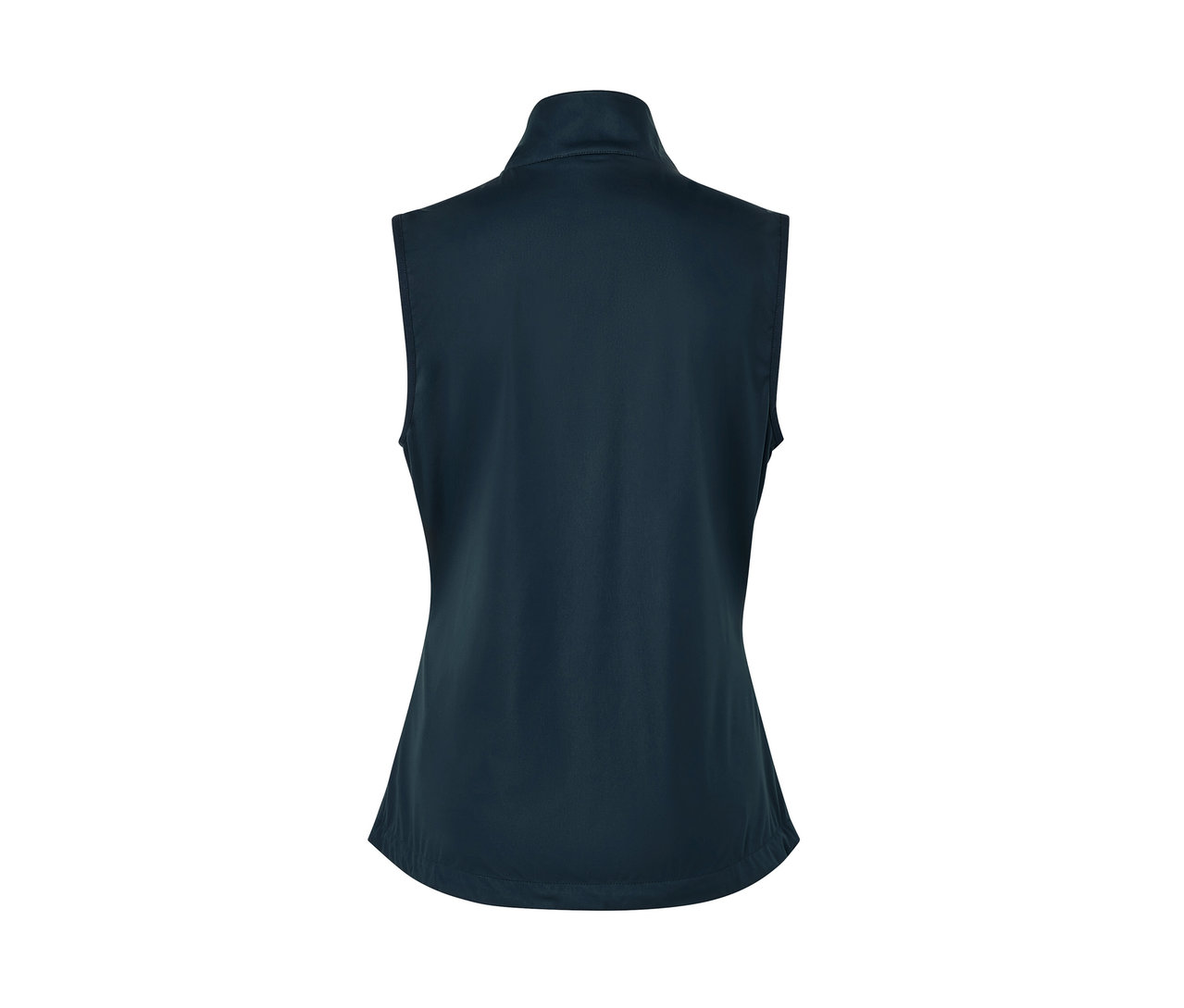 Dunkelblaue Softshellweste von hinten.