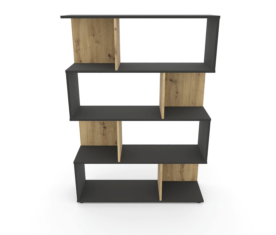 Das Roba Bücherregal »Marvin« in grau und Holzoptik steht auf einem weißen Hintergrund.