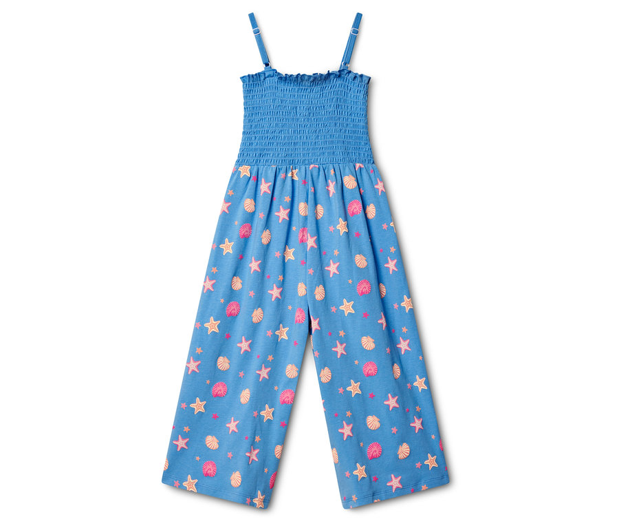 Blauer Overall mit Sternen und Muscheln.