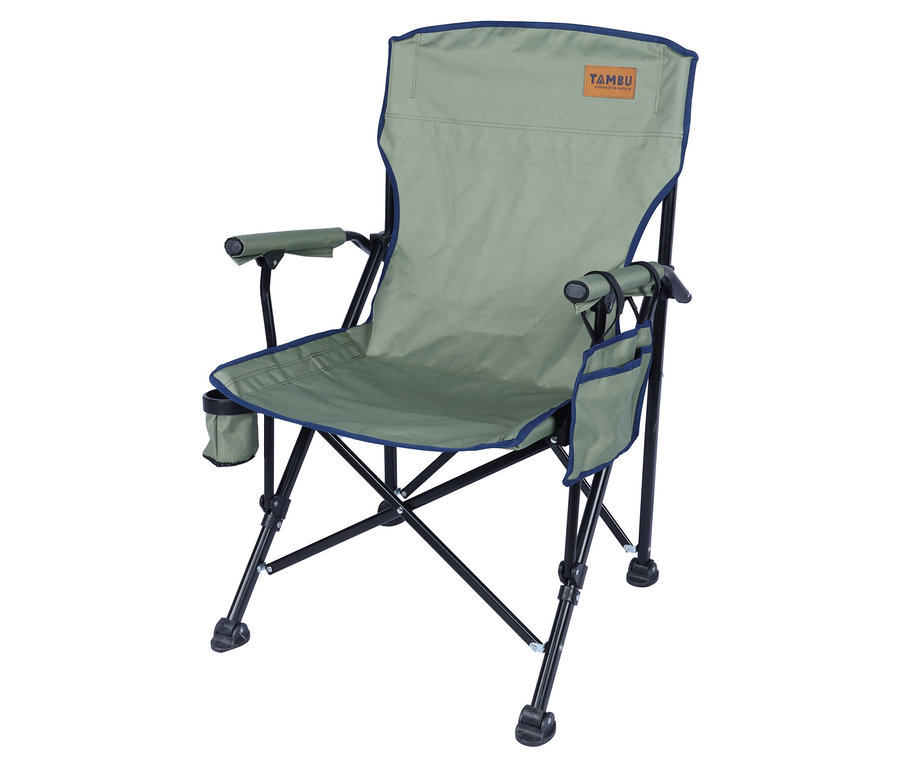 Freigestellter Tambu »NADIRA« Camping-Faltstuhl mit Getränkehalter und Armlehnen.