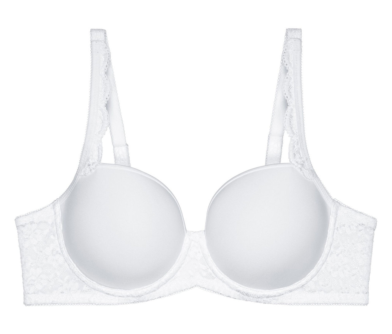 Weißer Triumph Amourette WP BH mit glatten, gepolsterten Cups und Spitzenbesatz an den Seiten und Trägern.