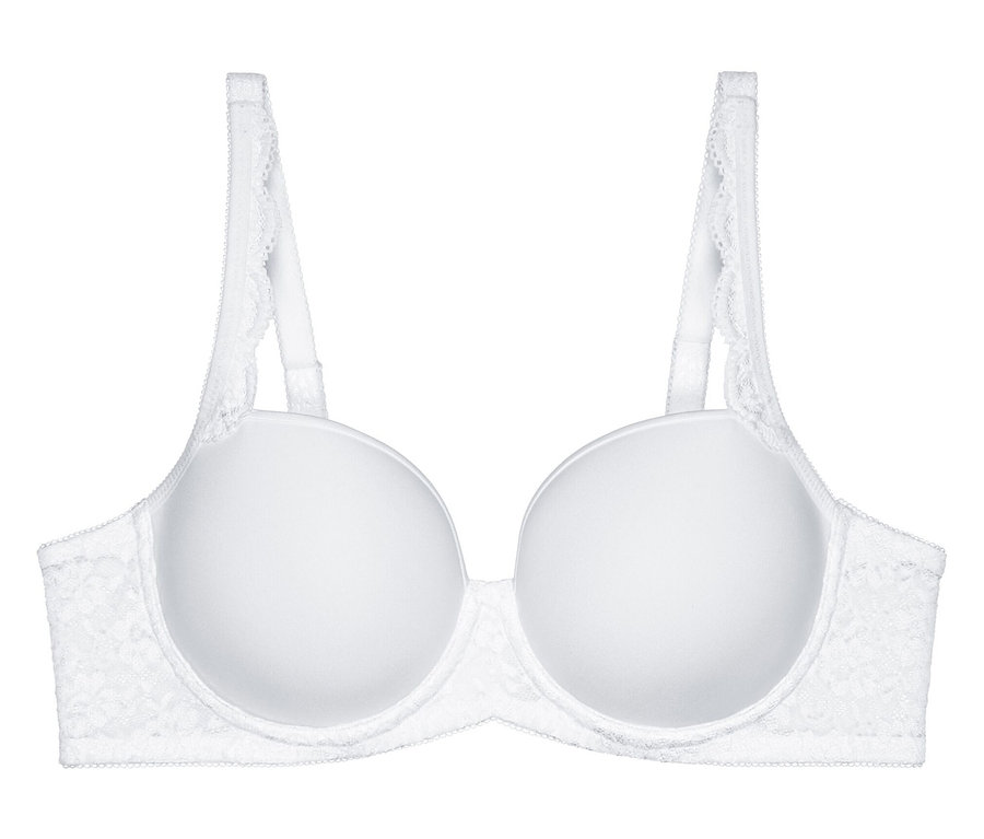 Weißer Triumph Amourette WP BH mit glatten, gepolsterten Cups und Spitzenbesatz an den Seiten und Trägern.