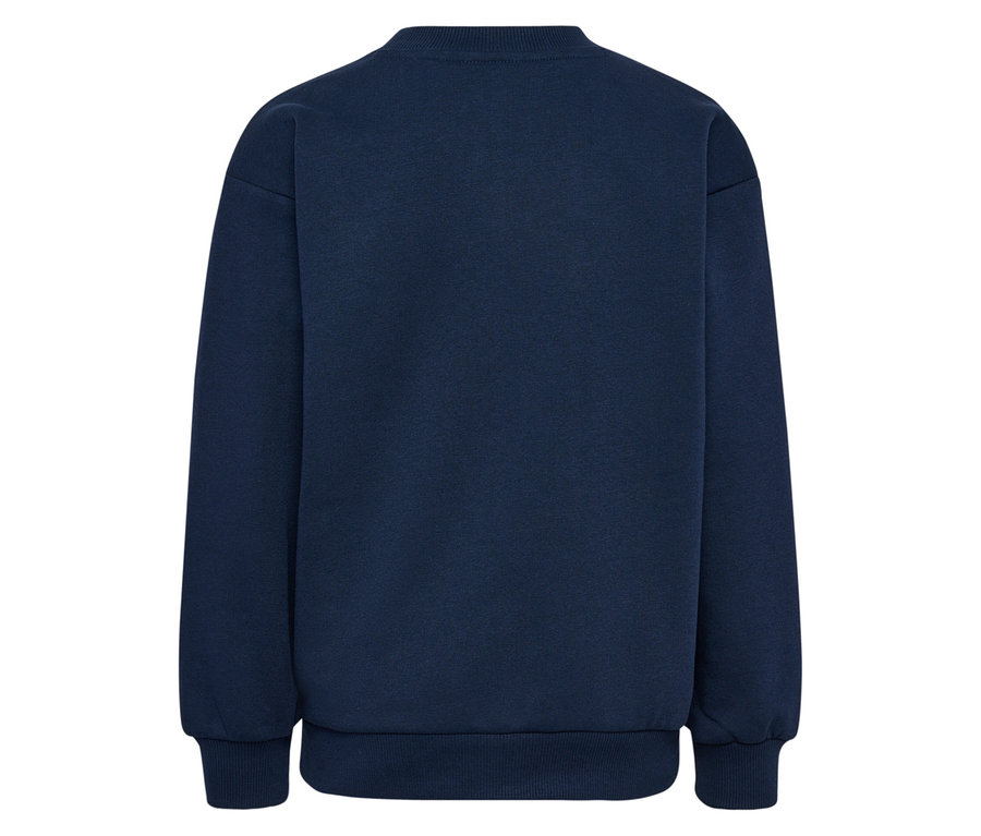 Rückansicht des blauen hummel® Sweaters HMLJR Loose Crew Neck Bee.