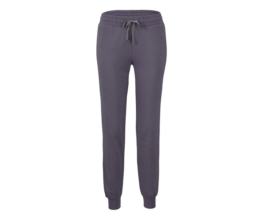 Graue Loungewear-Hose mit Kordelzug in der Taille.