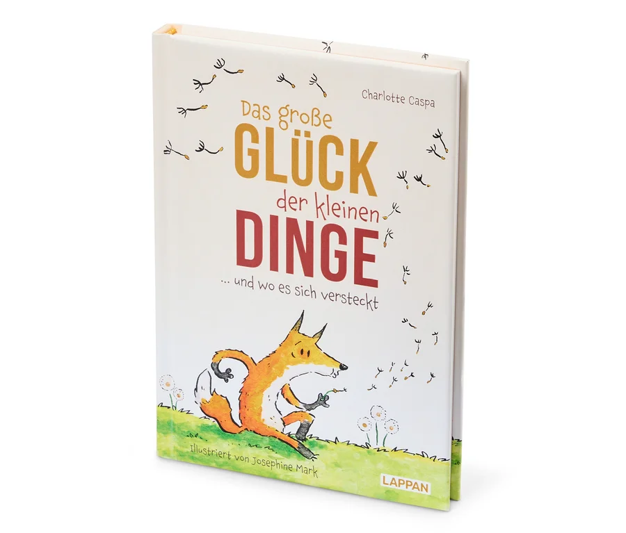 Buch 'Das große GLÜCK der kleinen DINGE' von Charlotte Caspa mit einer Fuchsillustration.