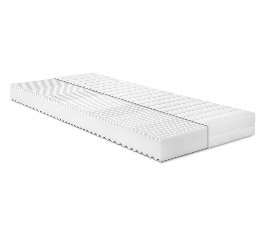 Eine weiße Badenia-Kaltschaummatratze »Duo« liegt auf einem weißen Hintergrund.