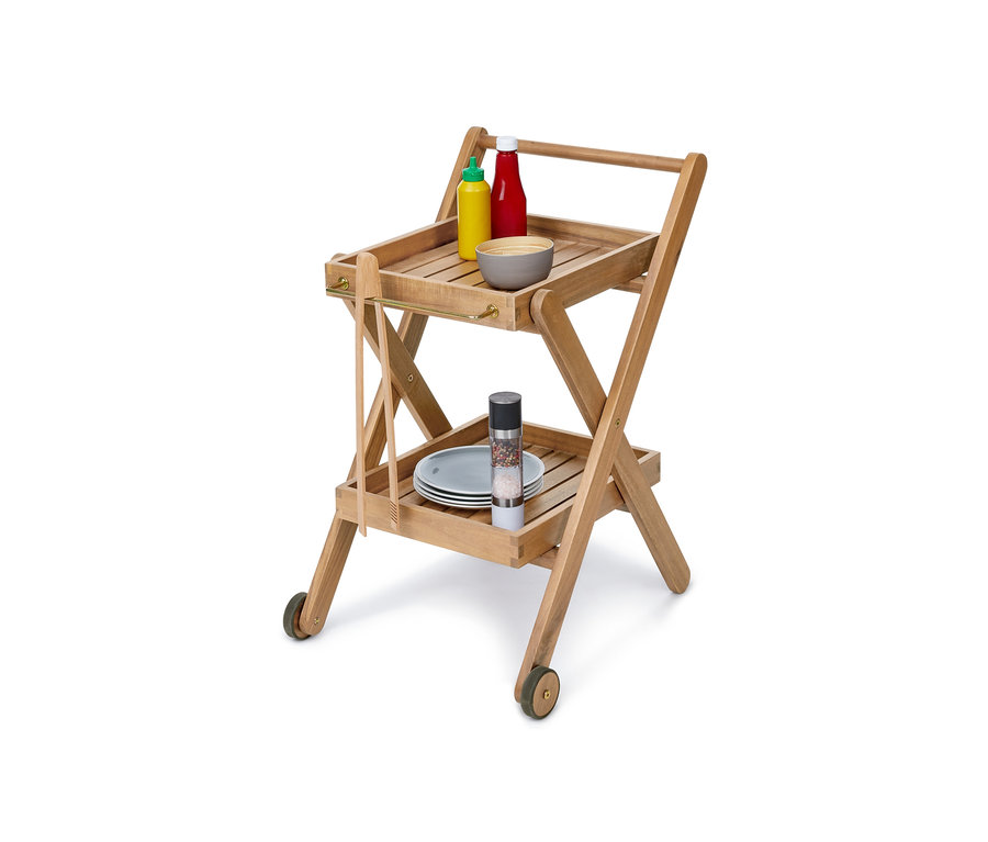 Kleiner Grillwagen »Lenja« mit Ketchup, Senf, Schüssel, Tellern, Pfeffermühle und Grillzange.