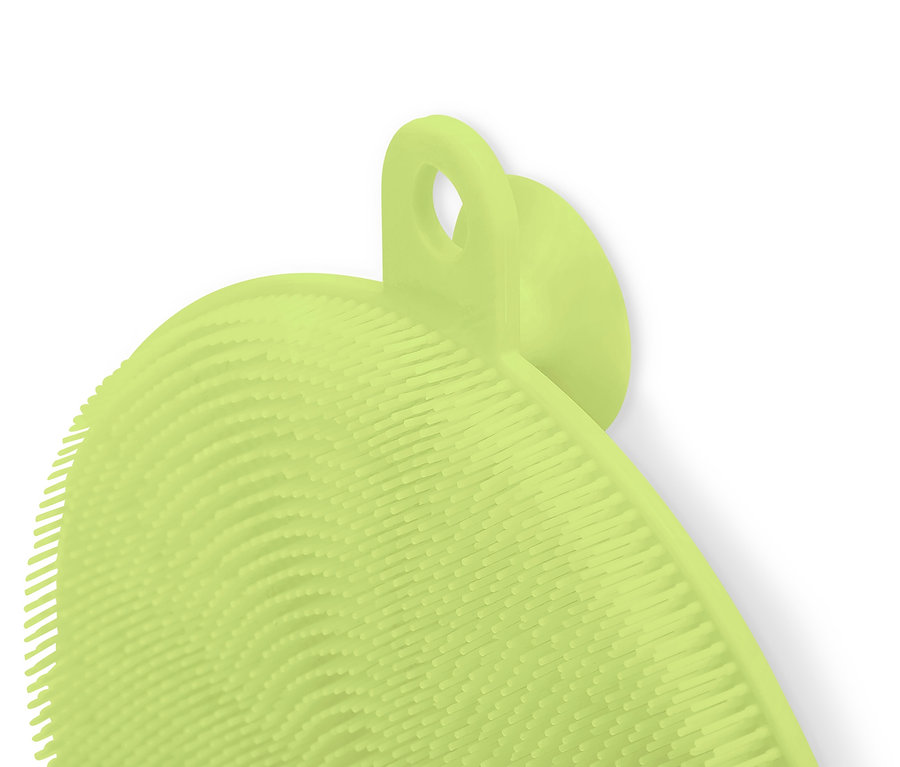 Nahaufnahme eines hellgrünen Silikon-Abwaschpads.